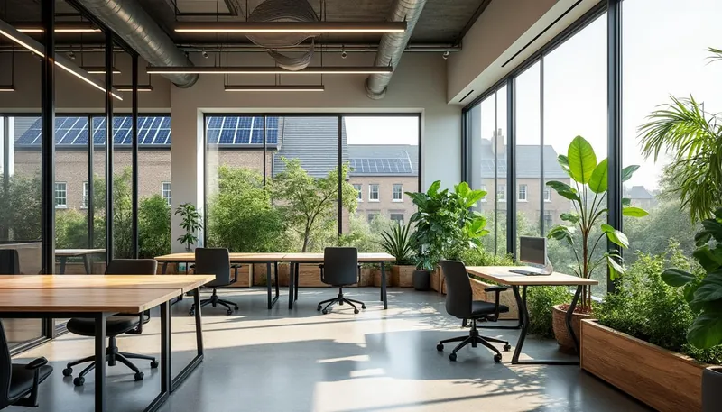 What are eco-friendly design choices for UK offices?